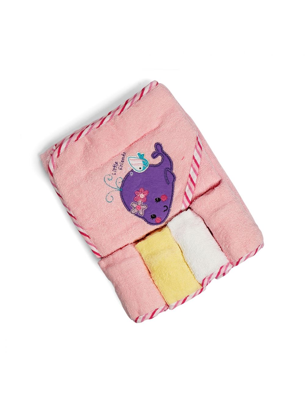 Little Sparks Baby Bath Towel Wirth Washcloth Whale Pink